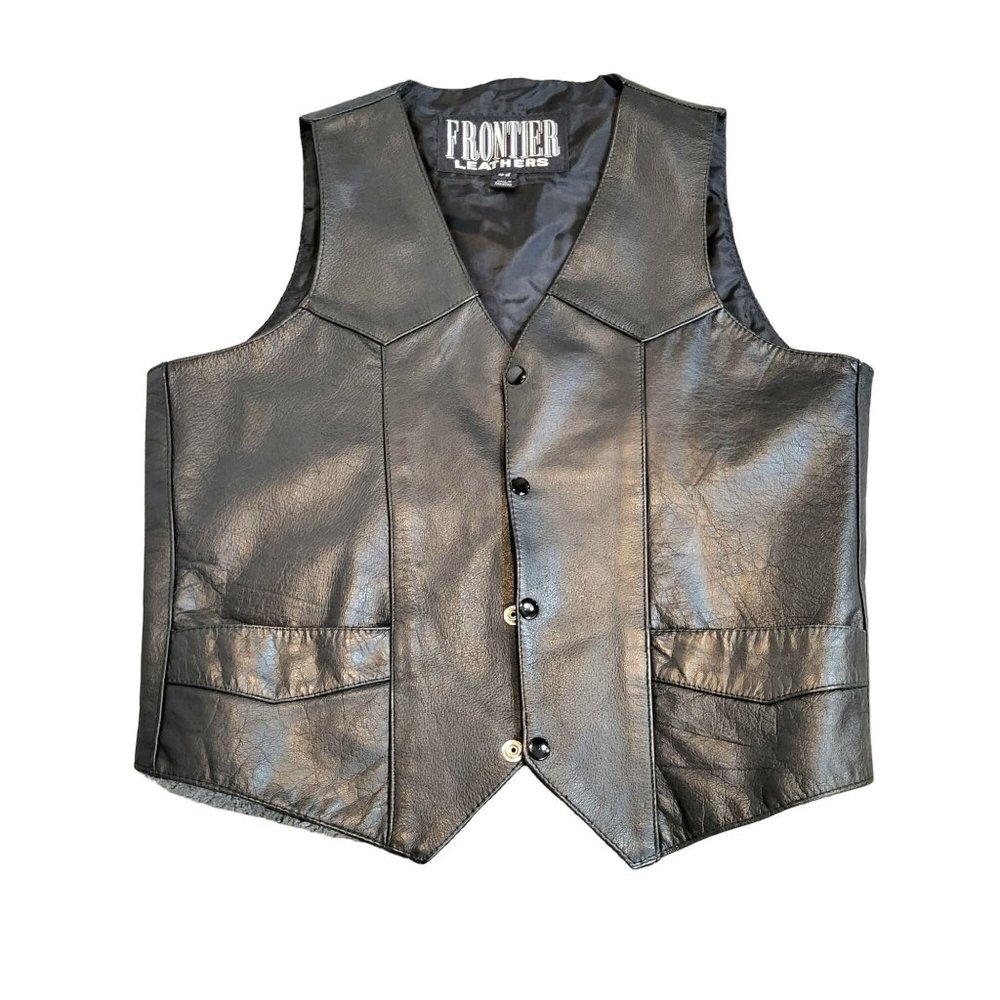 Mens Frontier Black Motorcycle Biker Full Leather Riding Vest Size 42